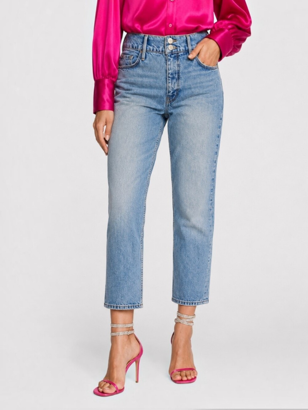 FRAME Le Sylvie Slender Straight Crop Jeans High Rise Double Button 24